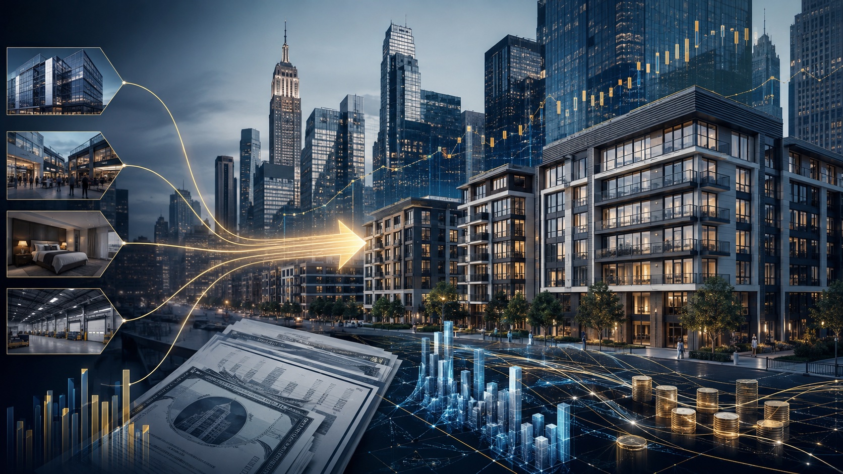 Infographic illustrating Wall Street's shift toward multifamily-only CMBS deals, with JPMorgan and Citigroup leading apartment-only commercial real estate finance.